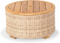 SAFAVIEH Couture Outdoor - Anguilla Round Wicker Coffee Table - Solid Wood and Aluminum - Coastal Woven Design - Ideal for Patio, Deck, Porch, Backyard, 25.6"W x 25.6"D x 13.8"H (CPT2103A)