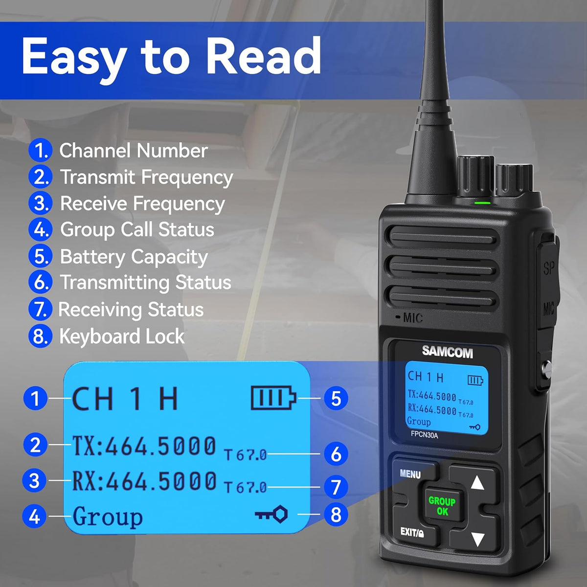 SAMCOM FPCN30A Radios Walkie Talkies Long Range Business Commercial Professional UHF 2 Way Radios Two-Way Radio(6 Pack) with 6 Way Multi Gang Charger & Earpieces