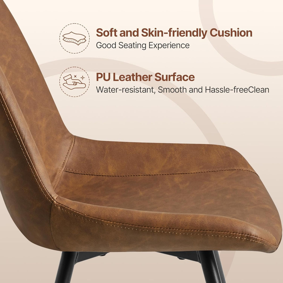 Yaheetech Dining Room Chairs Set of 4 Mid Century Modern Kitchen Chairs with Upholstered Faux Leather and Metal Legs for Dining Room, Living Room, Brown
