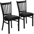 Flash Furniture Hercules Series Vertical Back Metal Restaurant Chairs, Upholstered Armless Dining Chairs for Restaurants/Kitchens, Set of 2, Black