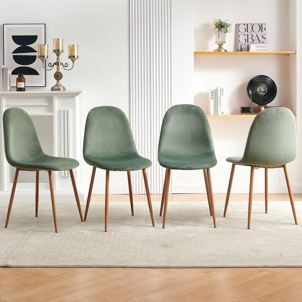 Velvet Dining Chairs Set of 4 - Modern Seating with Metal Legs for Living, Bedroom, Dining Room - Green Chairs, Chair Set for 4