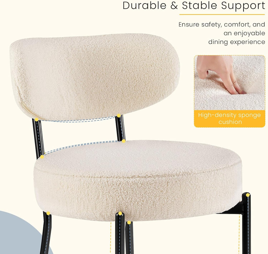 DUMOS Dining Chairs Set of 4, Mid Century Modern Chair Round Upholstered Curved Backrest, Kitchen Vanity Living Room Chairs with Black Metal Legs .Light Beige