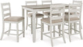 Signature Design by Ashley Skempton Modern Farmhouse Counter Height Dining Table and Upholstered Bar Stools, Set of 7, White & Light Brown