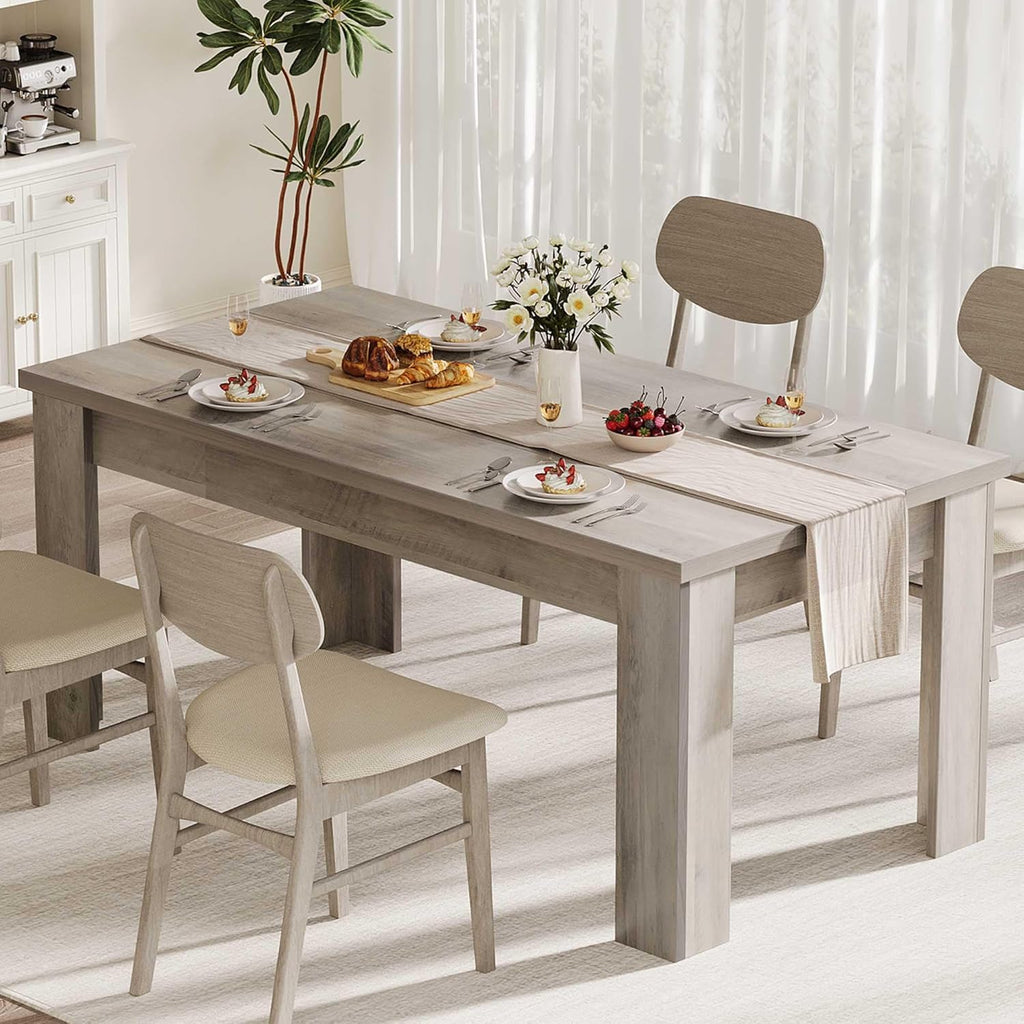 GarveeHome 63 in Dining Table for 4-6, Farmhouse Dinner Kitchen Table for 4 with Large Tabletop, Rectangular Wood Dining Room Table for Kitchen, Living Room, Easy Assembly, Retro Gray