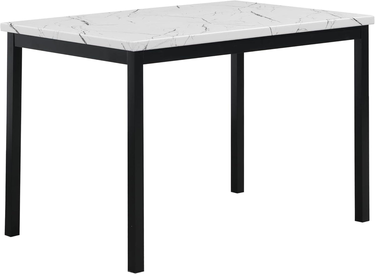 Roundhill Furniture Noyes Metal Dining Table with Laminated Faux Marble Top, Off-White