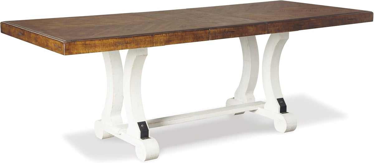 Signature Design by Ashley Valebeck Extendable Dining Room Table, Rustic Farmhouse Dining Table with Leaf Extension, Seats Up to 8, Vintage White/Brown