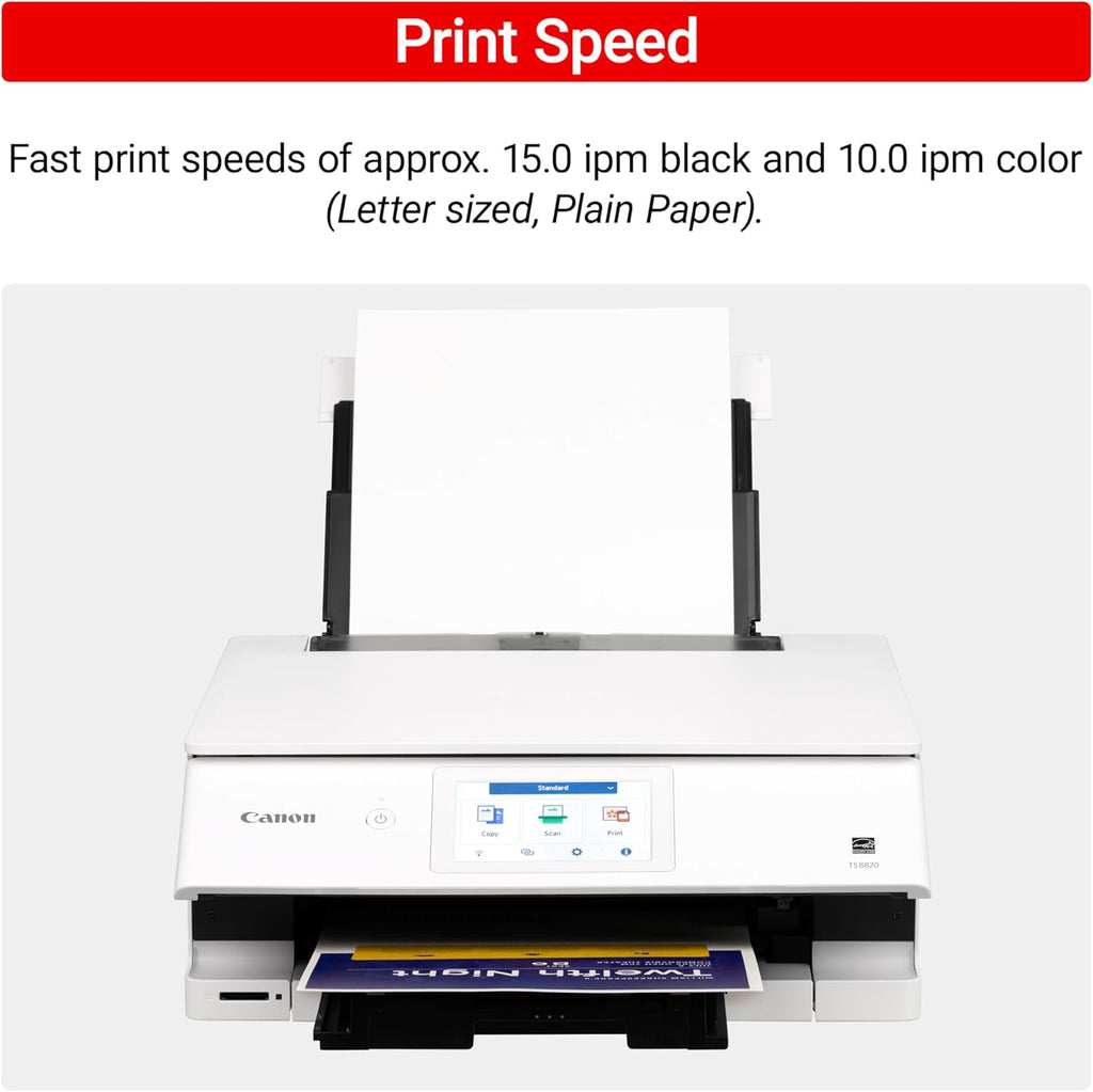 Canon PIXMA TS8820 Wireless Printer, Best for Home Photo Printing, Copy and Scan, White