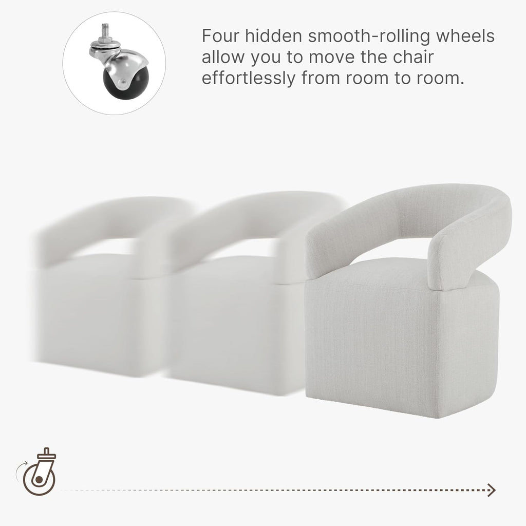 KISLOT Upholstered Dining Chairs Set of 4, Modern Rolling Dining Chairs with Hidden Casters, Arm Kitchen Chairs with Linen Look Fabric, Padded Barrel Chairs for Dining Room, Kitchen, Bedroom, Linen