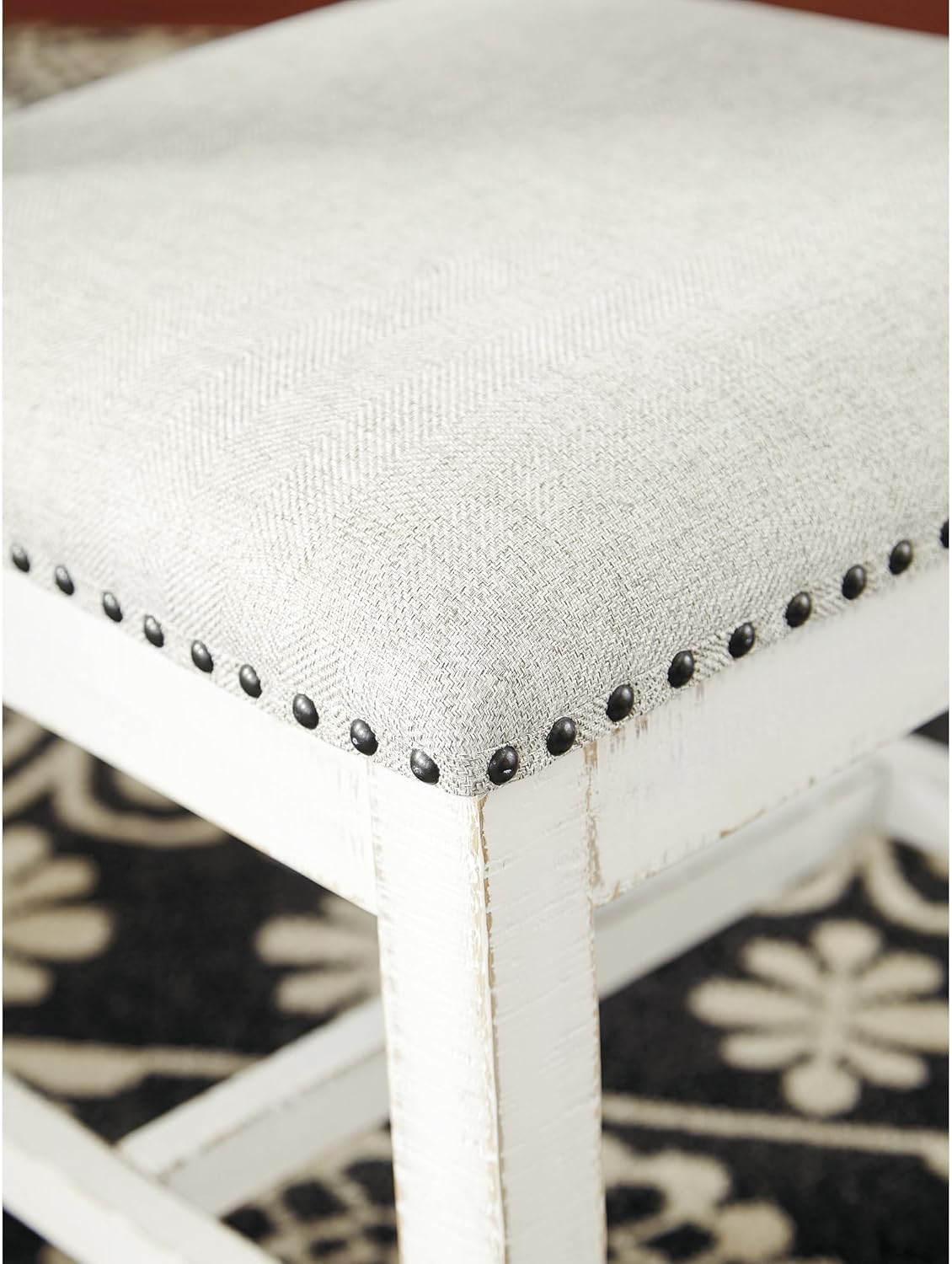 Signature Design by Ashley Valebeck Farmhouse Cushioned Dining Chair, 2 Count, Nailhead Trim, Fabric Upholstery, Solid Wood, 39" Seat Height, Whitewash