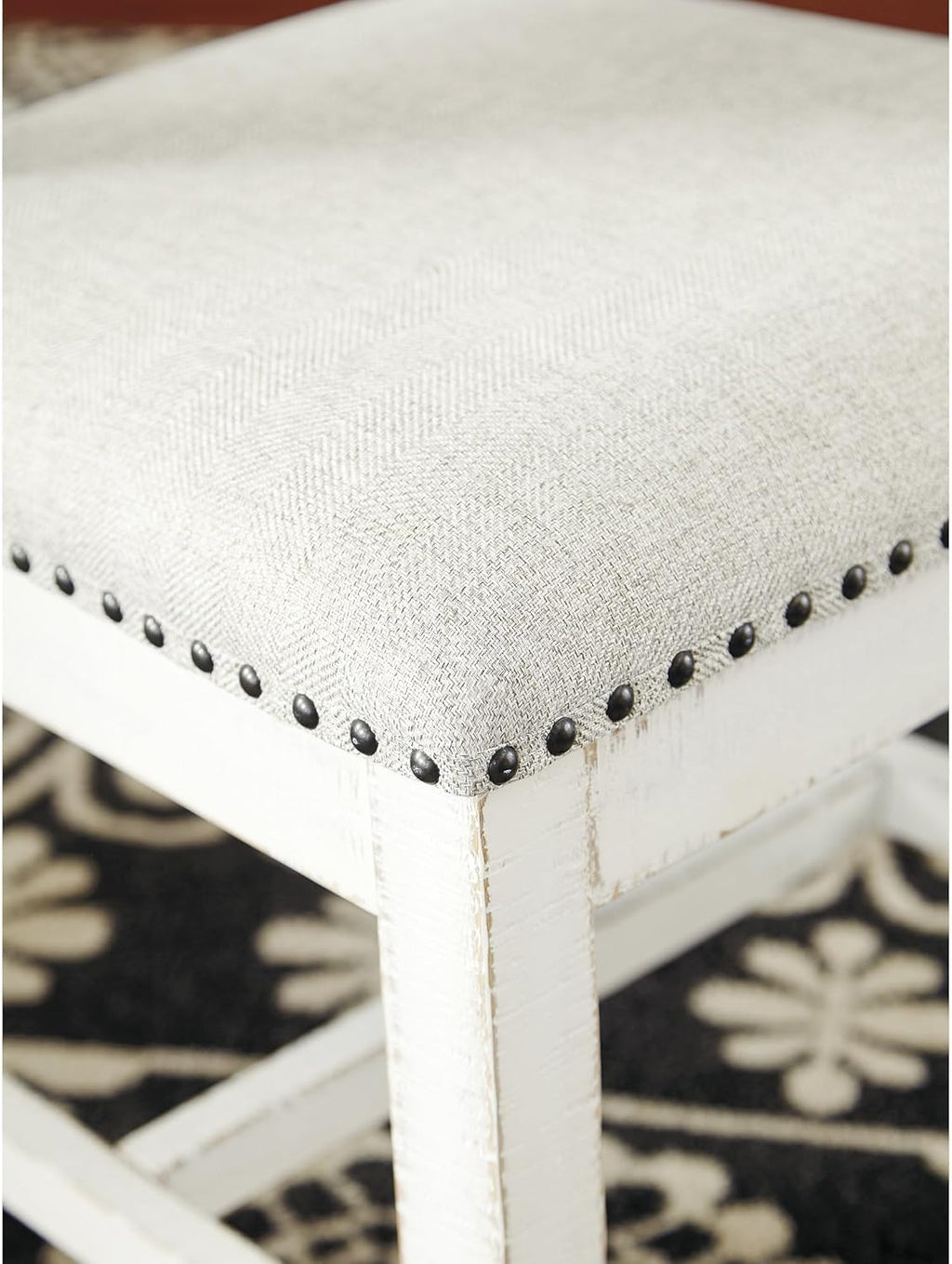 Signature Design by Ashley Valebeck Farmhouse Cushioned Dining Chair, 2 Count, Nailhead Trim, Fabric Upholstery, Solid Wood, 39" Seat Height, Whitewash