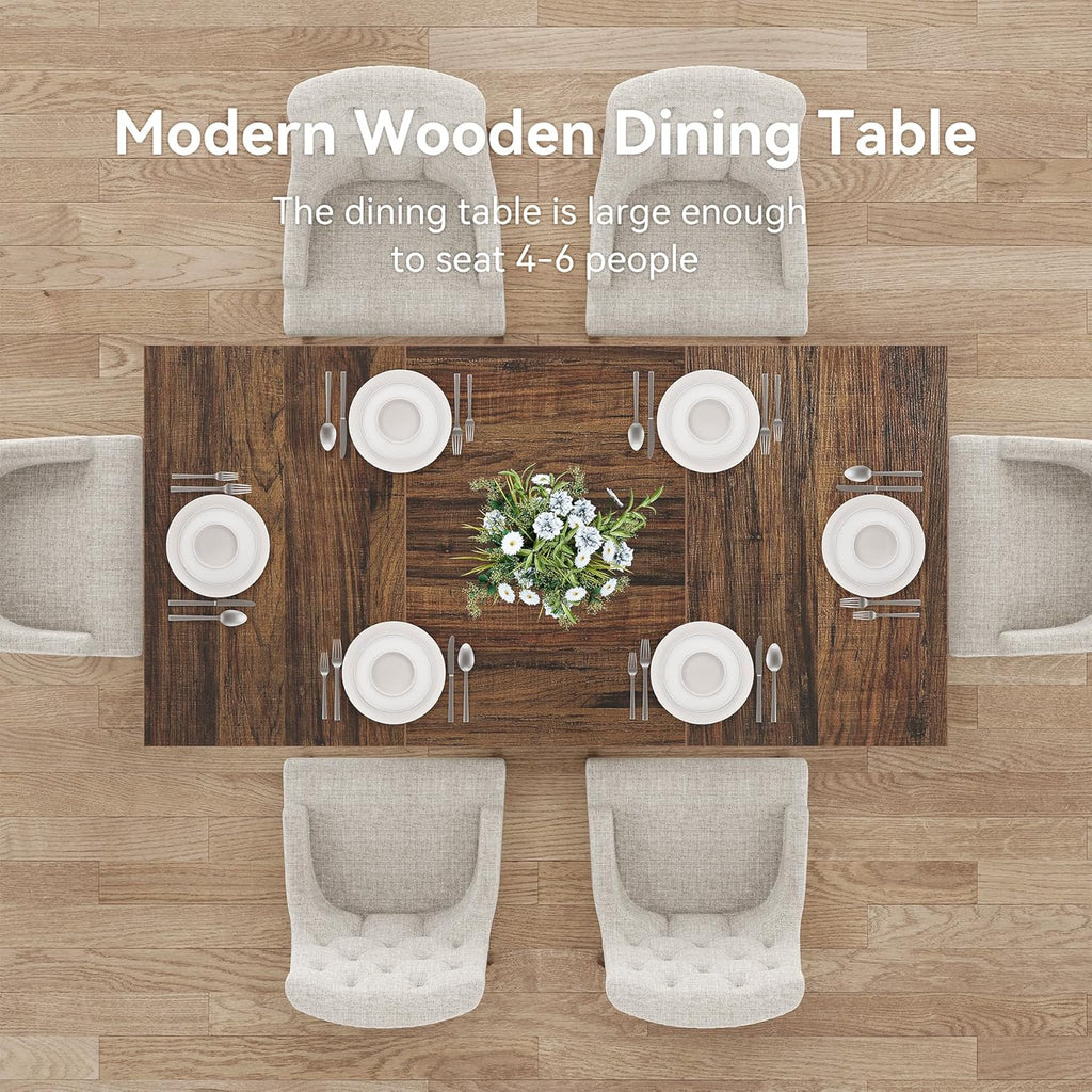 LITTLE TREE Rectangle Dining Table, Modern Kitchen Table Set for 6, Wooden Furniture with Heavy Duty Base, Modern Furniture for Home, Dining Room, Brown & White