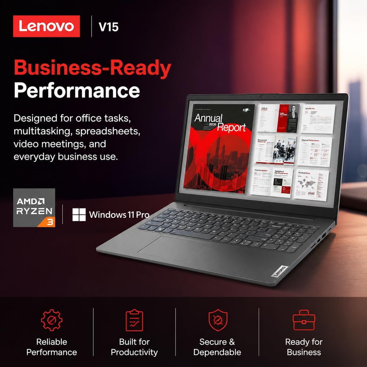 Lenovo 2026 Newly Released Business Laptop with MS 365 for the Web, AMD Ryzen 3 7000-Series CPU, 16GB DDR5, 256GB PCIE, 15.6" FHD Display, Fast Charging Speed, 14.5-Hour Battery Life, Windows 11 Pro