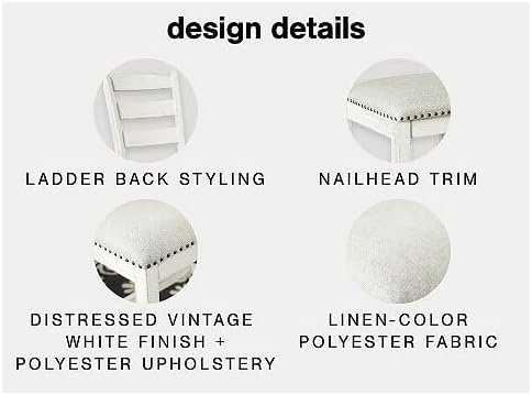 Signature Design by Ashley Valebeck Farmhouse Cushioned Dining Chair, 2 Count, Nailhead Trim, Fabric Upholstery, Solid Wood, 39" Seat Height, Whitewash