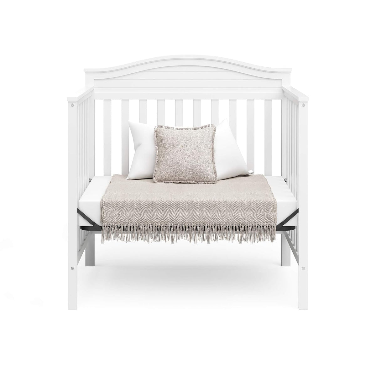 Graco Stella 4-in-1 Convertible Mini Crib with Bonus Mattress – Includes Bonus 2.75 Inch Thick Mattress with Water-Resistant Cover, Converts to Twin Bed, Ideal Crib for Small Spaces (White)