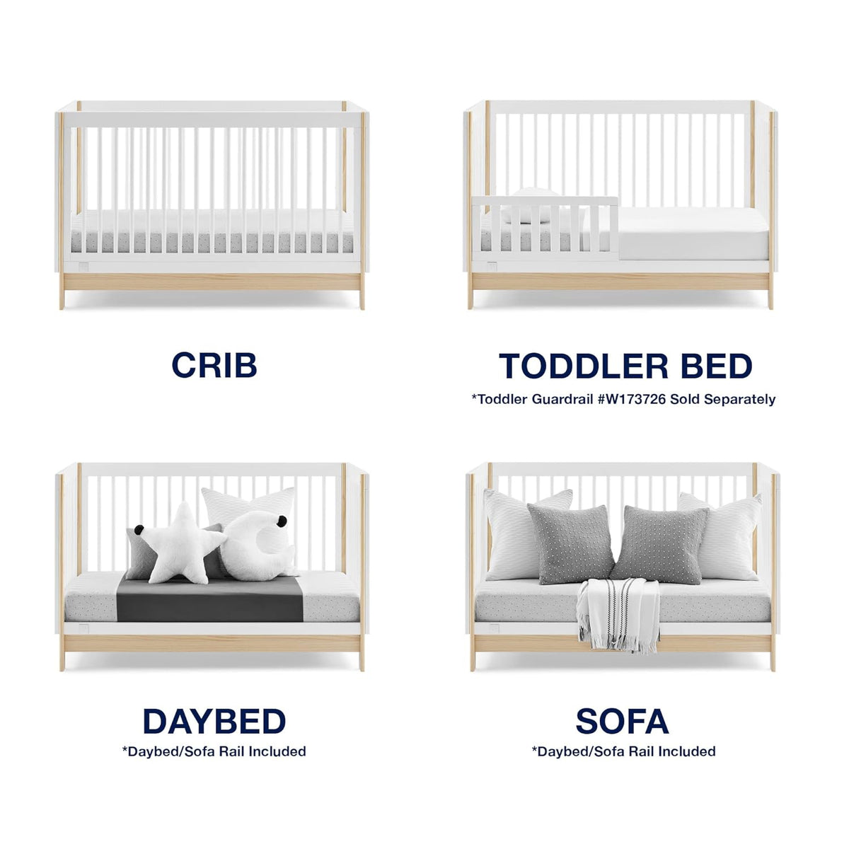 GAP babyGap Tate 4-in-1 Convertible Crib - Greenguard Gold Certified, Bianca White/Natural