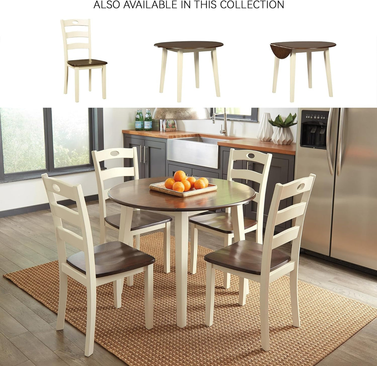 Signature Design by Ashley Woodanville 18" Cottage Ladderback Dining Chair, 2 Count, Cream & Brown