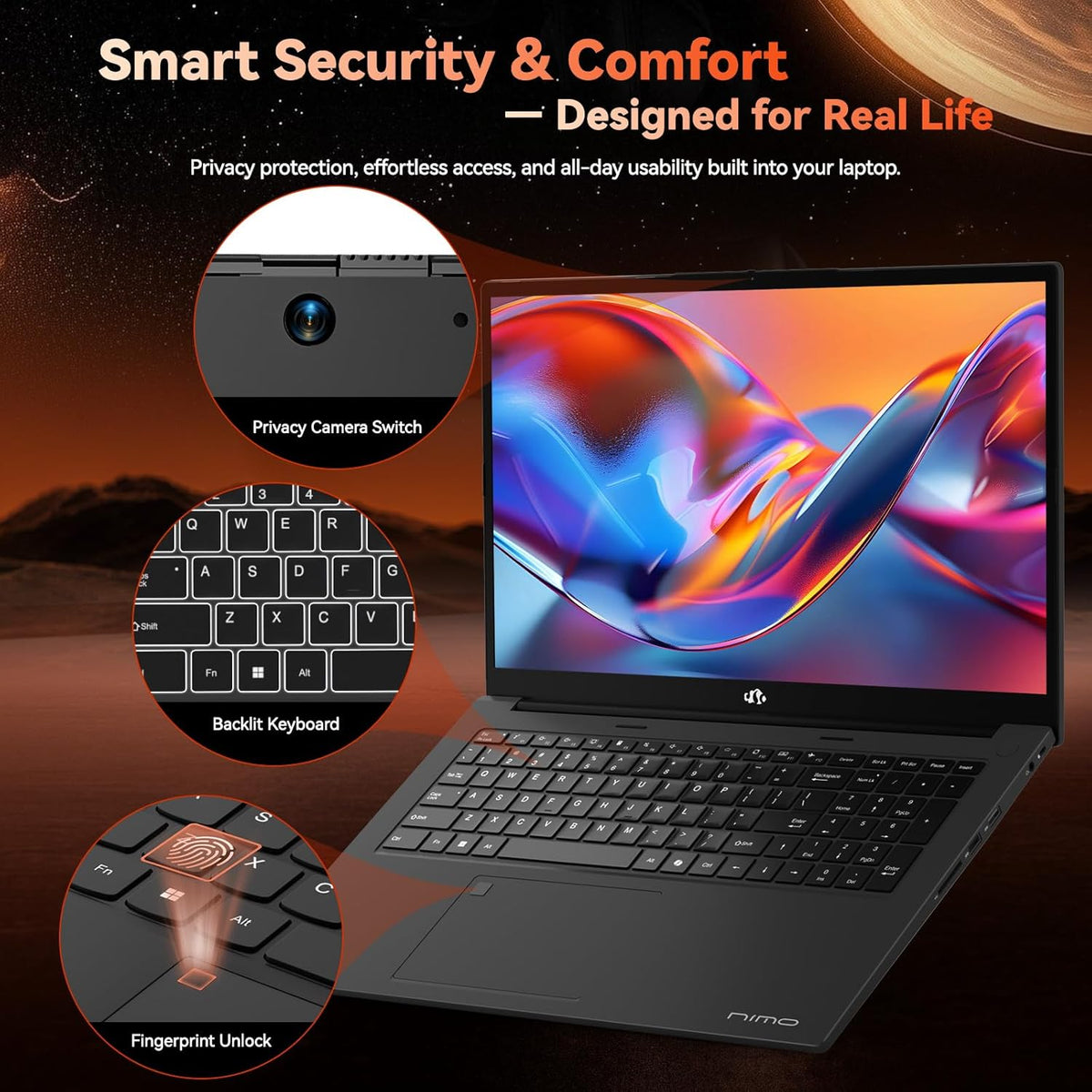 NIMO 17.3" Gaming Laptop, AMD Ryzen 7 7735HS (8C/16T, Up to 4.75GHz), 16GB DDR5 RAM, 256GB PCIe 4.0 SSD, 100W PD Fast Charging, FHD Display, Backlit KB, Fingerprint, SD Card Reader, Windows 11