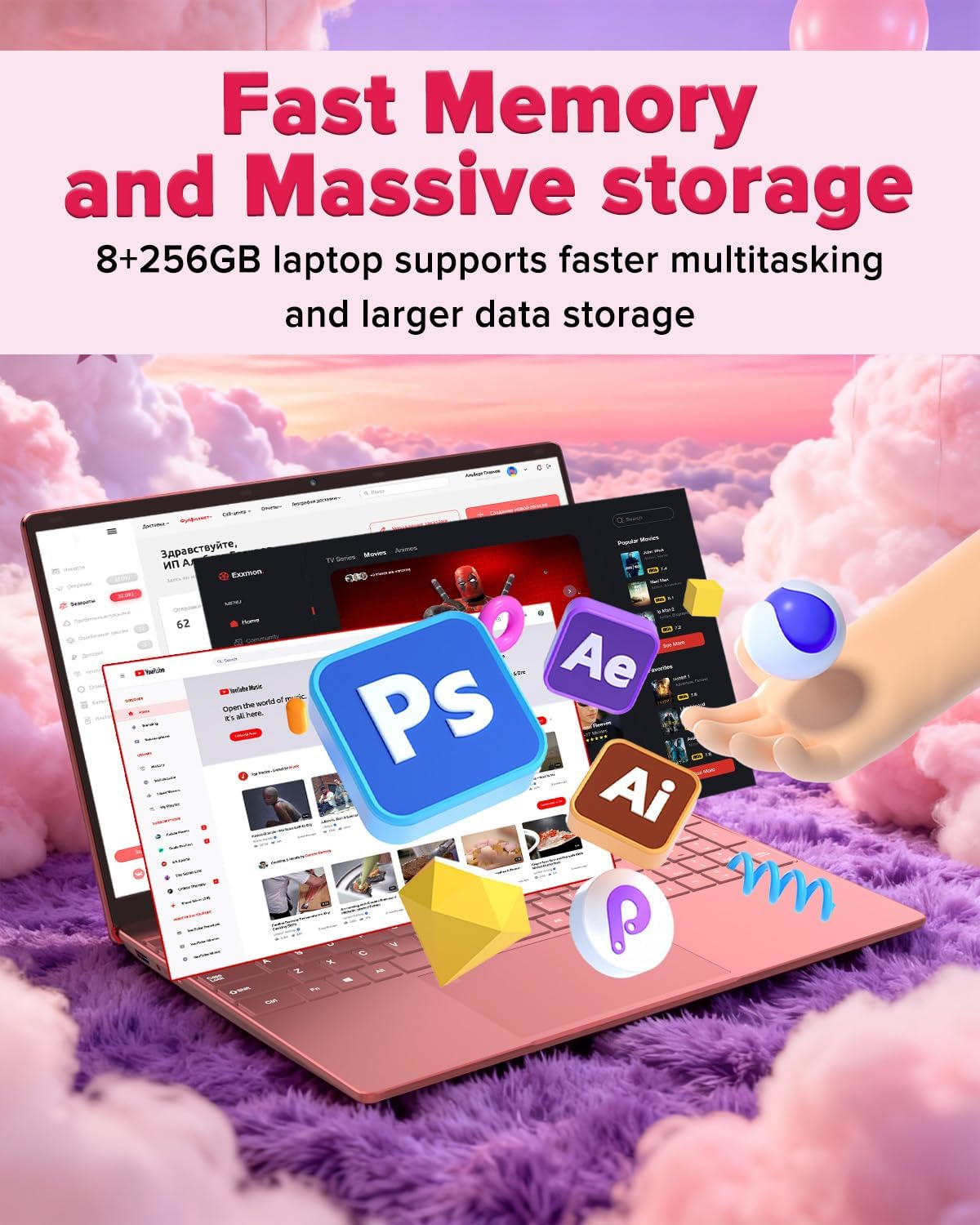 2026 Latest Laptop Computer Notebook,15.6" IPS FHD Display,8GB RAM 256GB SSD,Celeron N5100 Processor,WiFi5,BT5.0,USB3.0,Backlit keyboard,Fingerprint for Business Home Office and Students,Rose Gold