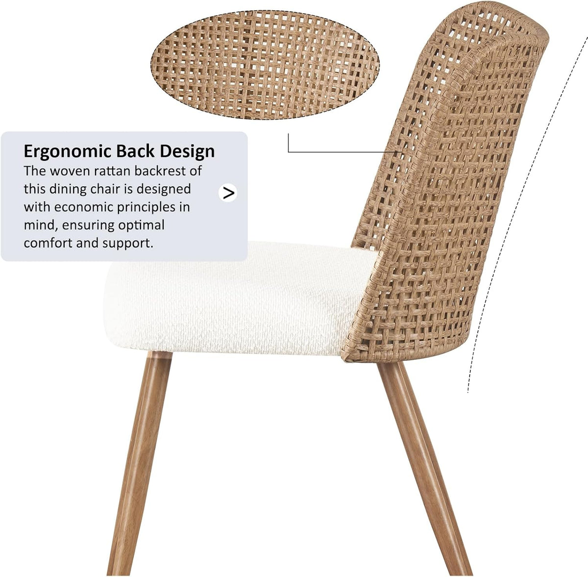 Rattan Dining Chairs Set of 4,Modern Upholstered Kitchen Room Chairs,Accent Dining Chairs with Full PE Cane Back and Metal Legs for Kitchen Restaurant Dining Room,Brown