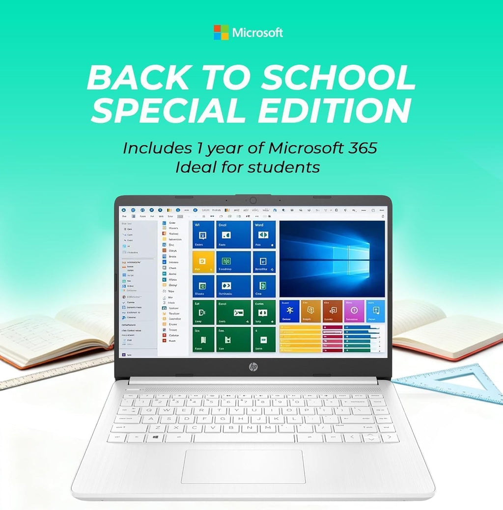 HP Ultrabook Laptop with Copilot AI • 2026 Edition • 16GB RAM • Microsoft 365 Included • Latest Intel CPU • 64GB SSD • Windows 11 • Thin & Portable • w/o Mouse • 14" HD Display • Essential Laptop