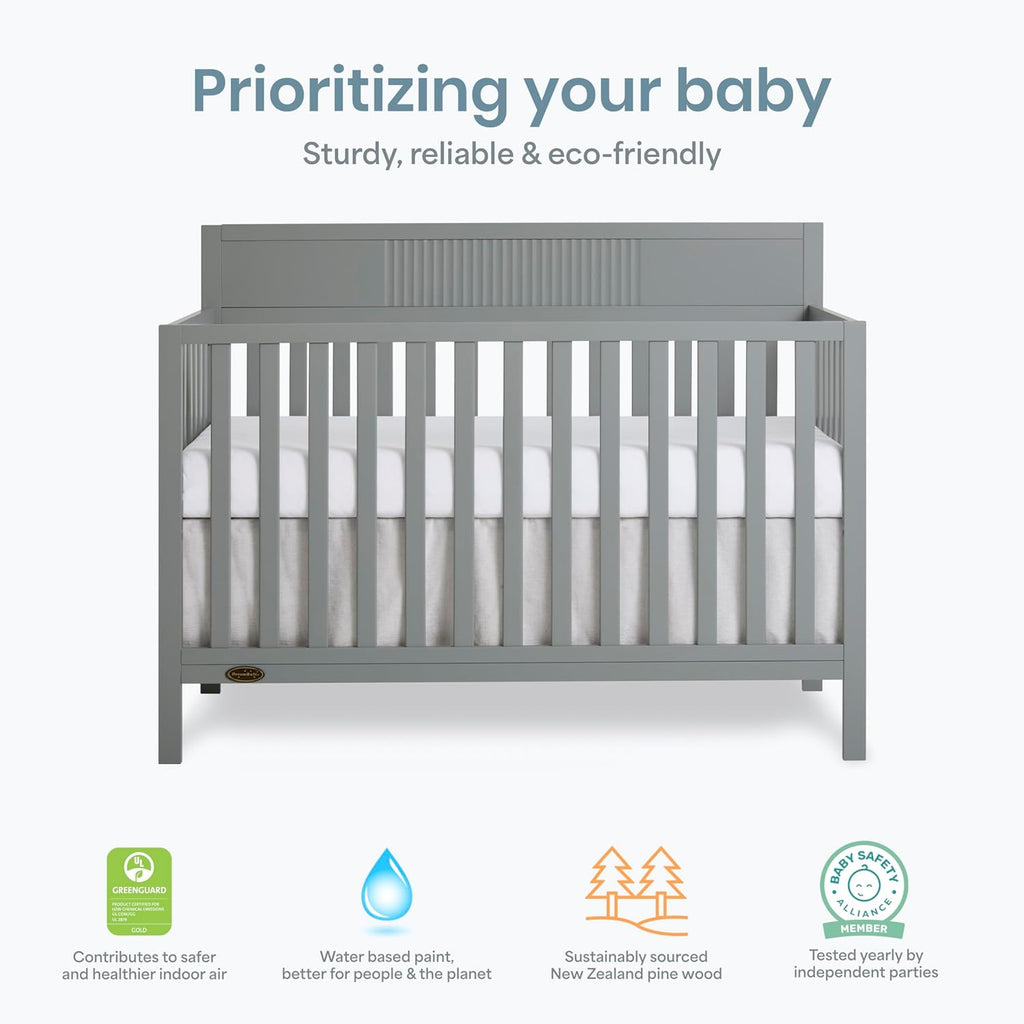 Dream On Me Ivy 5-in-1 Convertible Full-Size Baby Crib in Seagrass, GreenGuard Gold & JPMA Certified, 3 Mattress Heights, Converts to Toddler, Day & Full-Size Bed, Safe & Stylish Nursery