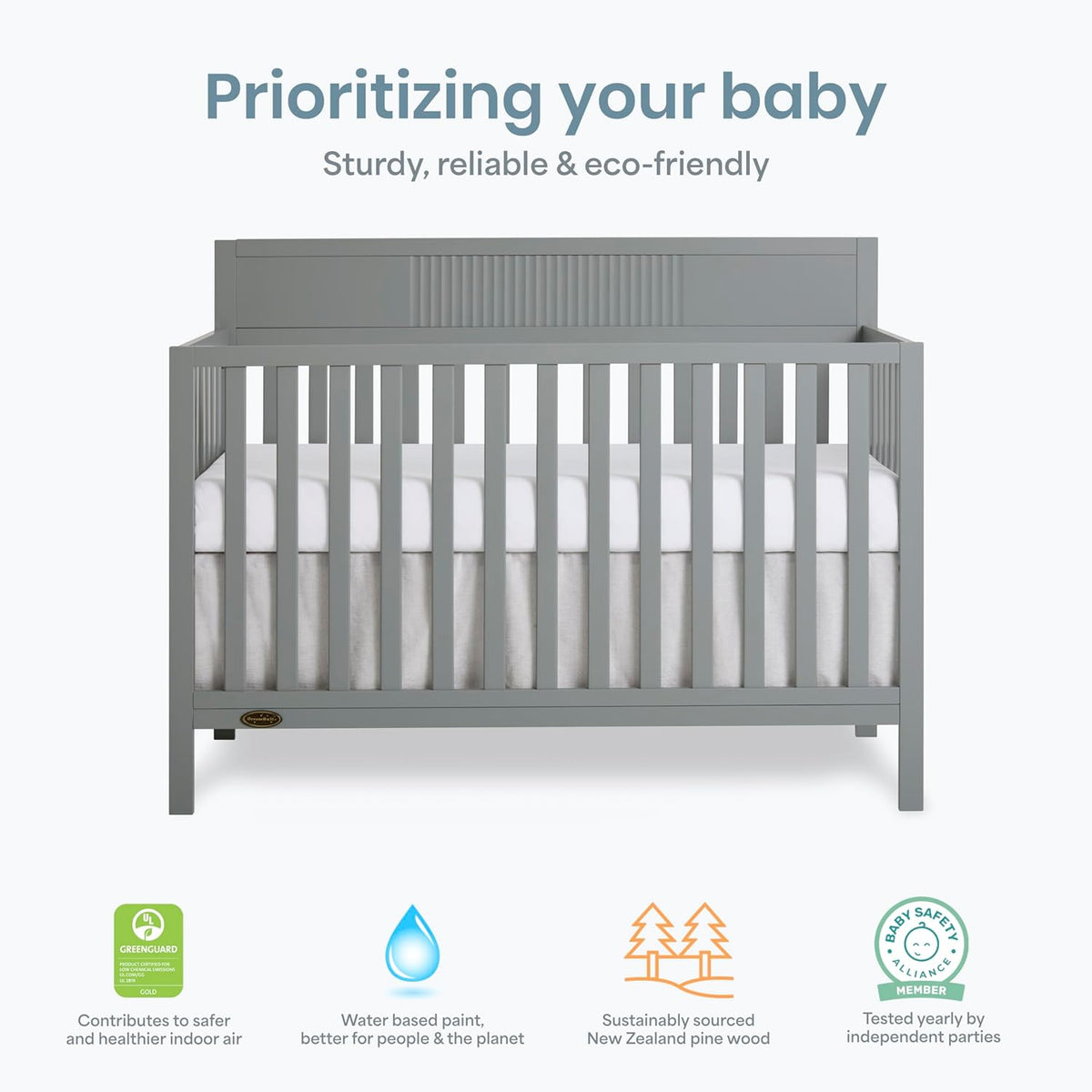 Dream On Me Ivy 5-in-1 Convertible Full-Size Baby Crib in Seagrass, GreenGuard Gold & JPMA Certified, 3 Mattress Heights, Converts to Toddler, Day & Full-Size Bed, Safe & Stylish Nursery