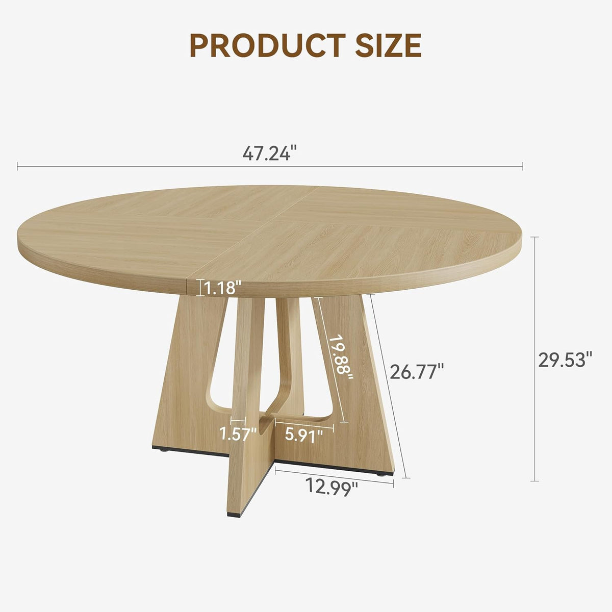 IDEALHOUSE 47" Round Dining Table Set for 4 to 6, Farmhouse Kitchen Table with Wooden Top and Pedestal Base, Circle Dinner Table for Dining Room, Kitchen Room - (No Chairs) (Burlywood)