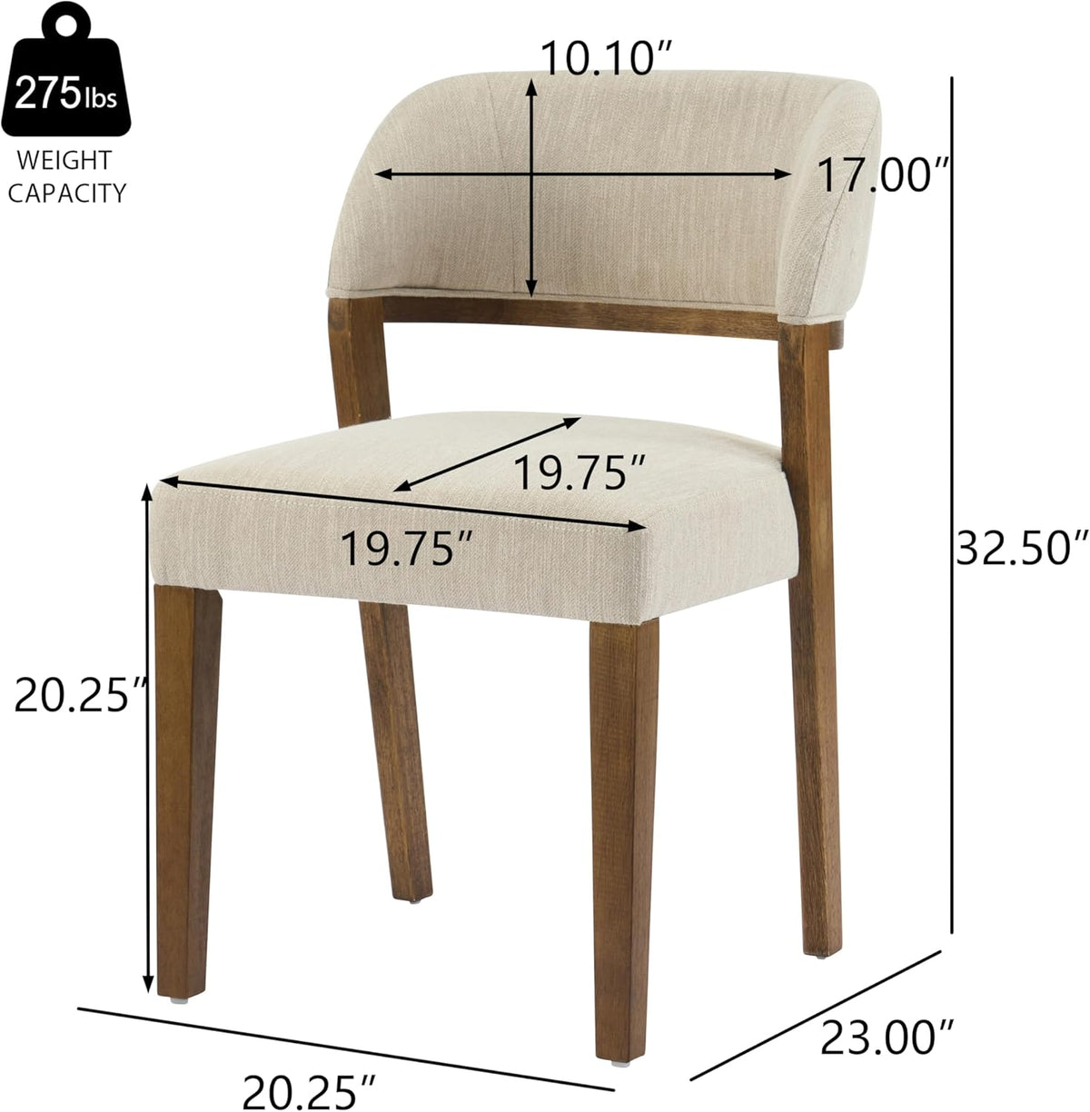 Christopher Knight Home Hanie Modern Upholstered Dining Chair Set of 2, Curved Backrest Kitchen Side Chair, Wooden Armless Dining Room Chair, Extra Seat for Living Room, Walnut+Beige