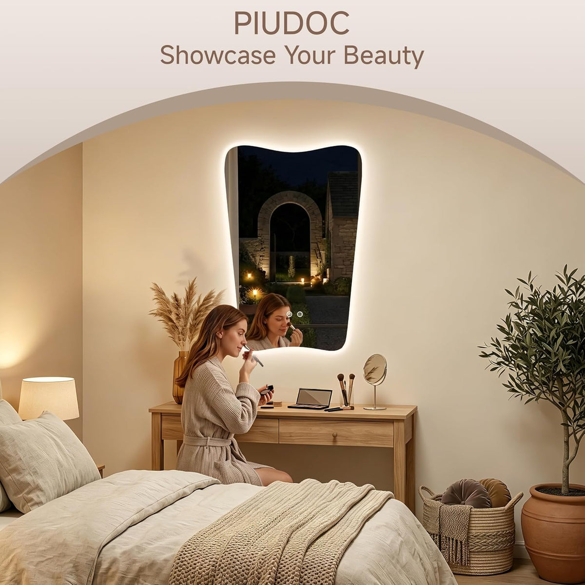24x36 Inch Led Wall Mirror Decorative Backlit Bathroom Mirror Frameless Vanity Mirror Fog-Proof 3 Color Changing Shatter-Resistant Touch Sensor Suitable for Bedroom Living Room