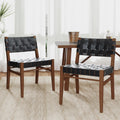 Christopher Knight Home Set of 2 Indoor Rubberwood Frame Armless Dining Chairs, Seating and Backrest with Rope Weave by PU/Faux Leather, for Dining Room Kitchen, Restaurant, Party, Walnut and Black
