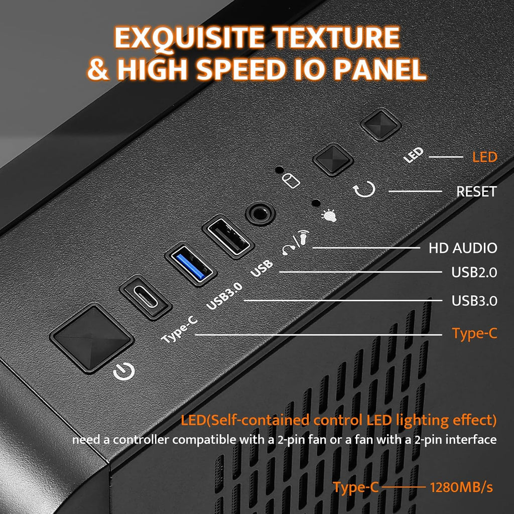 darkFlash ATX Mid-Tower PC Case with Screen, Three Side Glass, Curved Full View Dual Gaming PC Case, 4 PWM ARGB Fans Computer Case Pre-Installed, Type C, RTX 40 Compatible, Black(L280)