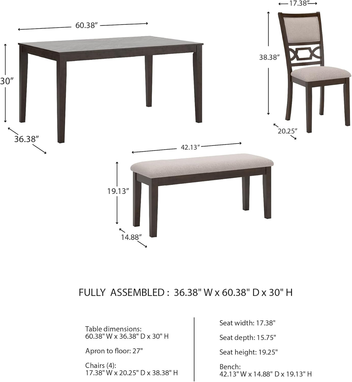 Signature Design by Ashley Langwest Dining Room Table Set, 4 Upholstered Chairs and Bench, Seats 6, Cushioned Seats, Wood, Cherry Brown