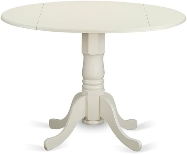 East West Furniture DLBO5-WHI-W 5 Piece Kitchen Table Set for 4 Includes a Round Dining Room Table with Dropleaf and 4 Solid Wood Seat Chairs, 42x42 Inch, Linen White