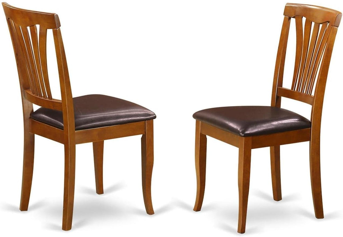 East West Furniture AVC-SBR-LC Avon Dining Chairs - Faux Leather Upholstered Wood Chairs, Set of 2, Saddle Brown