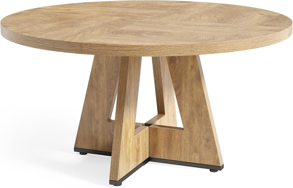 LITTLE TREE Round Dining Table for 4-6 People, 47 Inches Dining Room Table with Wooden Pedestal Base, Circle Kitchen Tables for Dining Room, Kitchen, Living Room, Oak