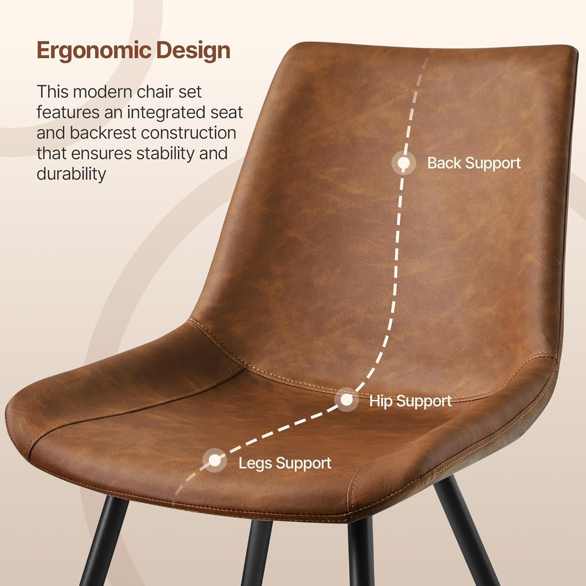 Yaheetech Dining Room Chairs Set of 4 Mid Century Modern Kitchen Chairs with Upholstered Faux Leather and Metal Legs for Dining Room, Living Room, Brown