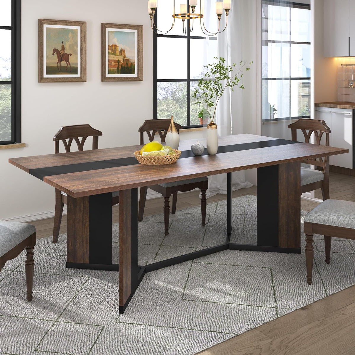 Hlivelood 70Inch Large Dining Table for 4 6 People,Wooden Rectangular Kitchen Table W/Waterproof Tabletop,Large Rectangle Furniture W/Adjustable Legs,Brown Dinner Table for Kitchen Dining Room(71IN)