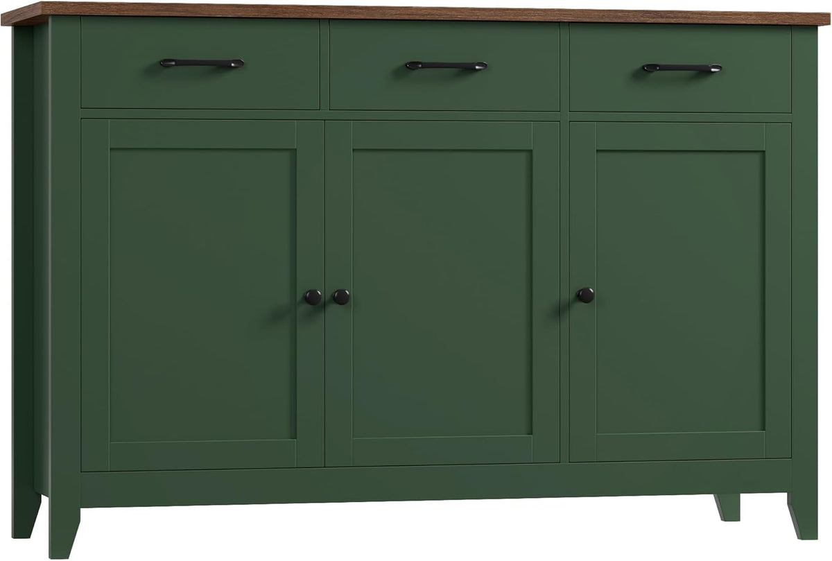 HORSTORS 47" Buffet Cabinet with Storage, Kitchen Buffet Table with Drawers, Modern Farmhouse Coffee Bar Storage Cabinet with Adjustable Shelf, Wood Sideboard for Dining Room, Kitchen, Entryway, Green