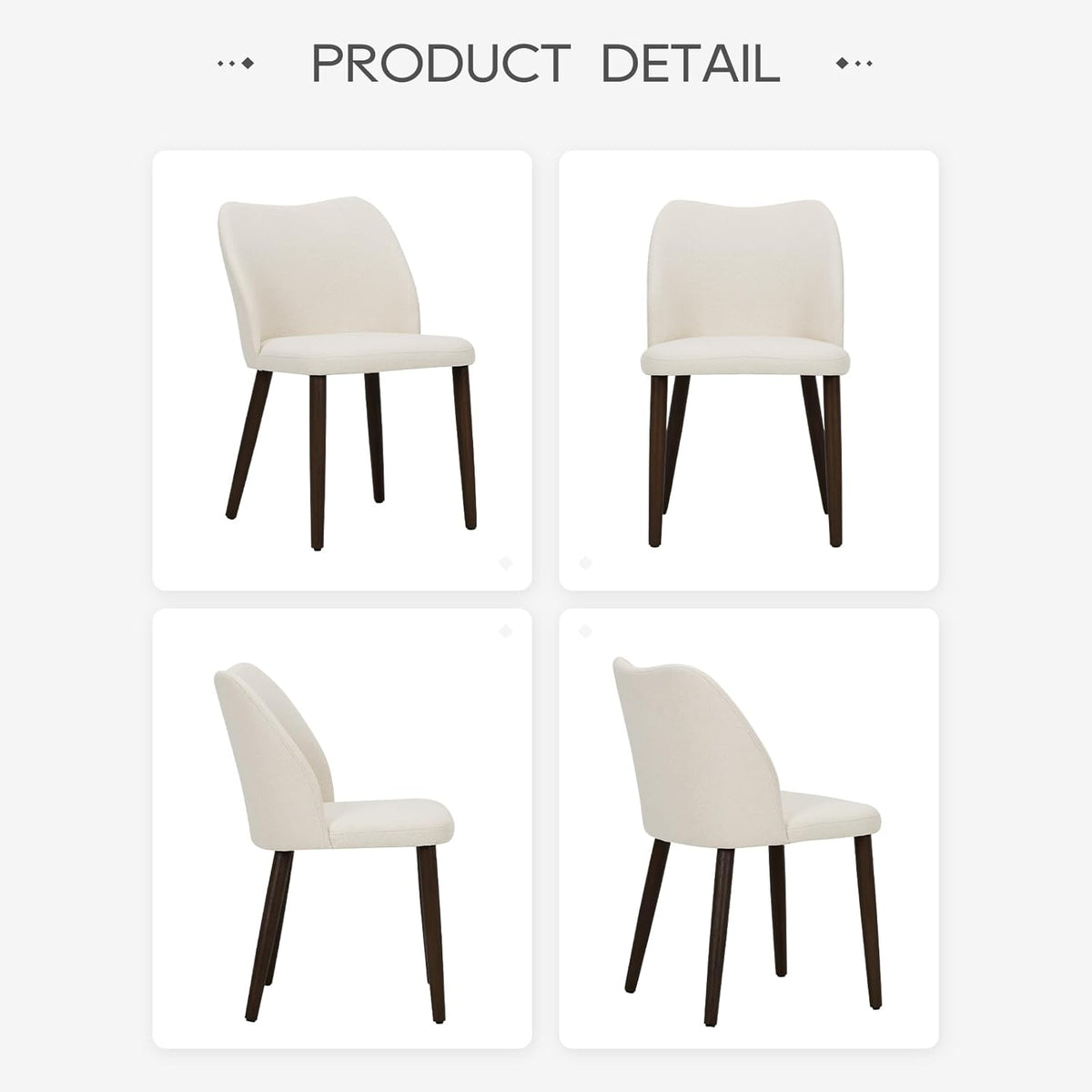 COLAMY Dining Chairs Set of 6, Upholstered Fabric Kitchen Chairs with Curved Back, Padded Seat and Solid Wood Legs, Modern Dining Chair for Kitchen Dining Room, Beige