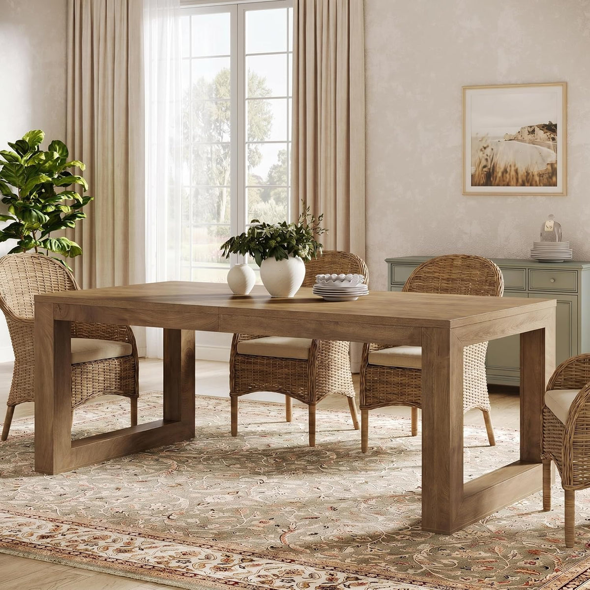 Tribesigns 78.7-Inch Dining Table for 6-8 People, Wooden Kitchen Table with Pedestal Base, Rustic Extra Long Rectangular Dinner Table for Dining Room, Restaurant, Easy Assembly