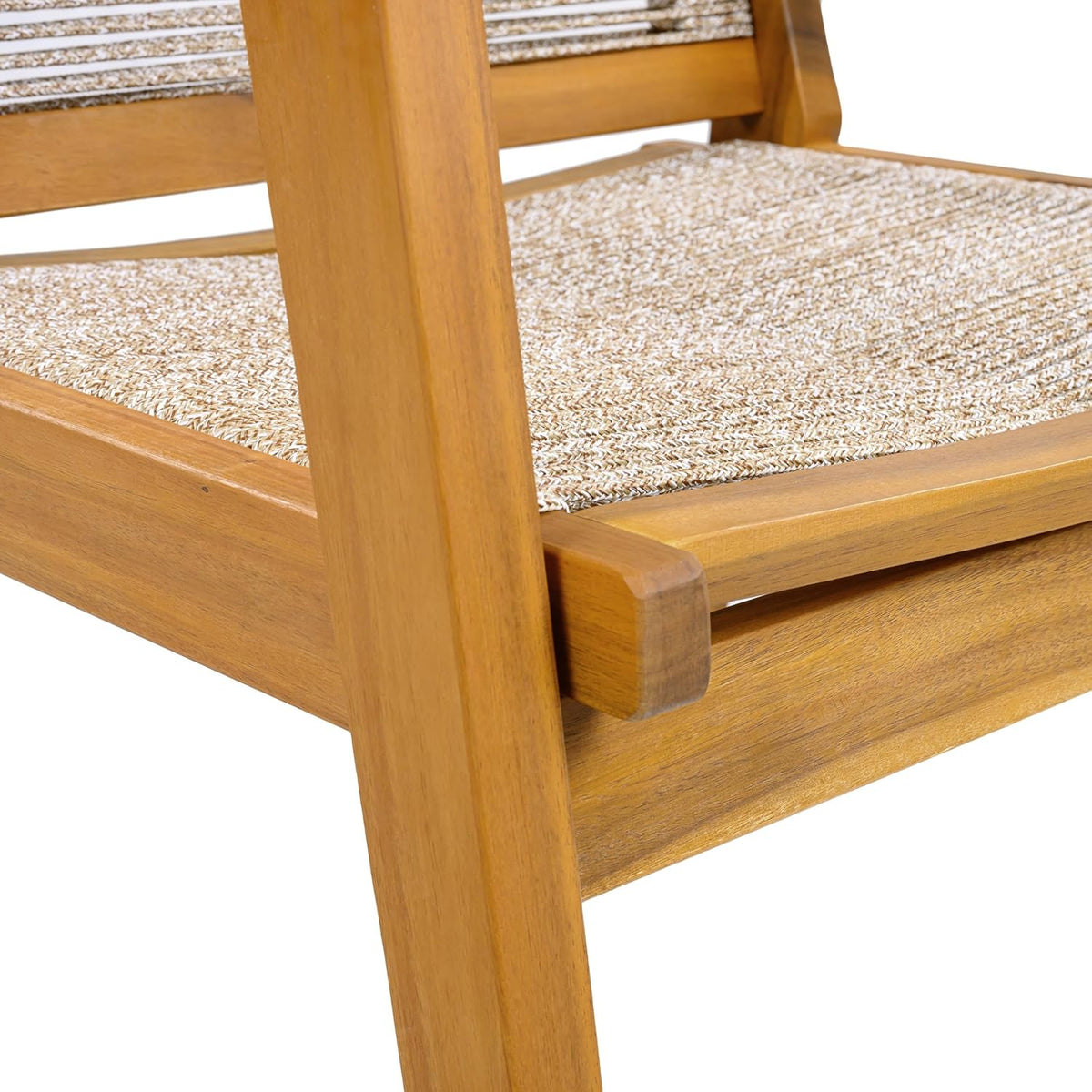 Christopher Knight Home Kita Acacia Wood Patio Dining Chairs Set of 2, Wooden Outdoor Dining Chair Set, Outdoor Kitchen Side Chair with Woven Rope, Teak+Dark Beige
