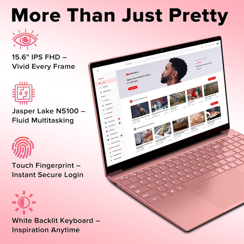 2026 Laptop 15.6" Rose Pink, Fingerprint & Backlit Keyboard with Numpad, 8GB RAM 256GB SSD, Quad-Core Processor (Up to 2.8GHz), 1080P FHD IPS, Aesthetic PC for Business & Student