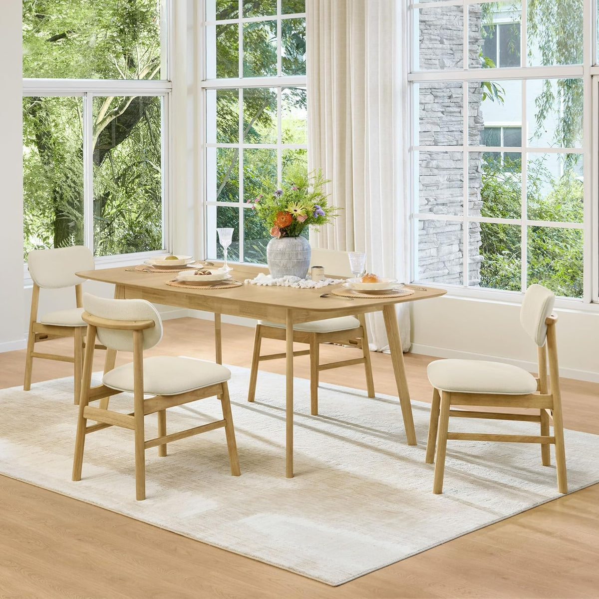CHITA 59"-75" Extendable Dining Room Table for 4-6, Modern Wood Dining Table for Small Spaces, Kitchen, Space Saving Hidden Leaves, Solid Rubberwood Frame, Oak Veneer