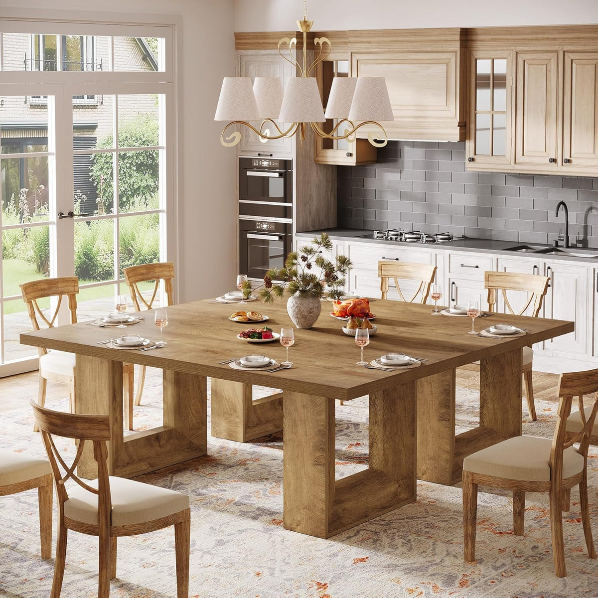 Tribesigns Farmhouse Dining Table, 63-Inch Rectangular Kitchen Table with Strong Geometric Frame for Kitchen & Dining & Living Room, Brown