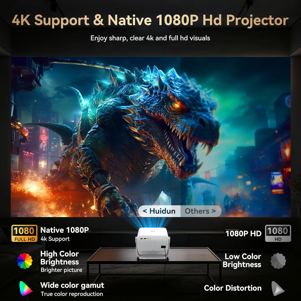 【Officially-Licensed APP & 4k Support】Smart Projector with 5G WiFi and Bluetooth with Auto Focus & Keystone, Native 1080P Outdoor Movie Projector Bedroom/Home/Celling