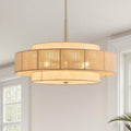 VONLUCE 23.6" Boho Rattan Chandelier, 6-Light Drum Chandelier with 3-Tier Woven Lampshade, Rattan Ceiling Light for Dining Room Bedroom Living Room with E26 Sockets, Nickel Finish, ETL Certified
