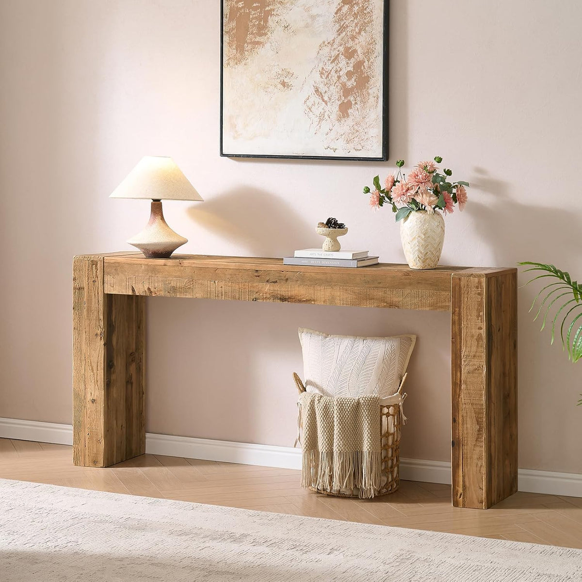 Reclaimed Solid Wood Console Table for Entryway, 63" Long Rectangular Sofa Table Behind Couch, Modern Farmhouse Hallway Entry Table for Living Room, Hallway, Foyer, 10 Mins Easy Assembly