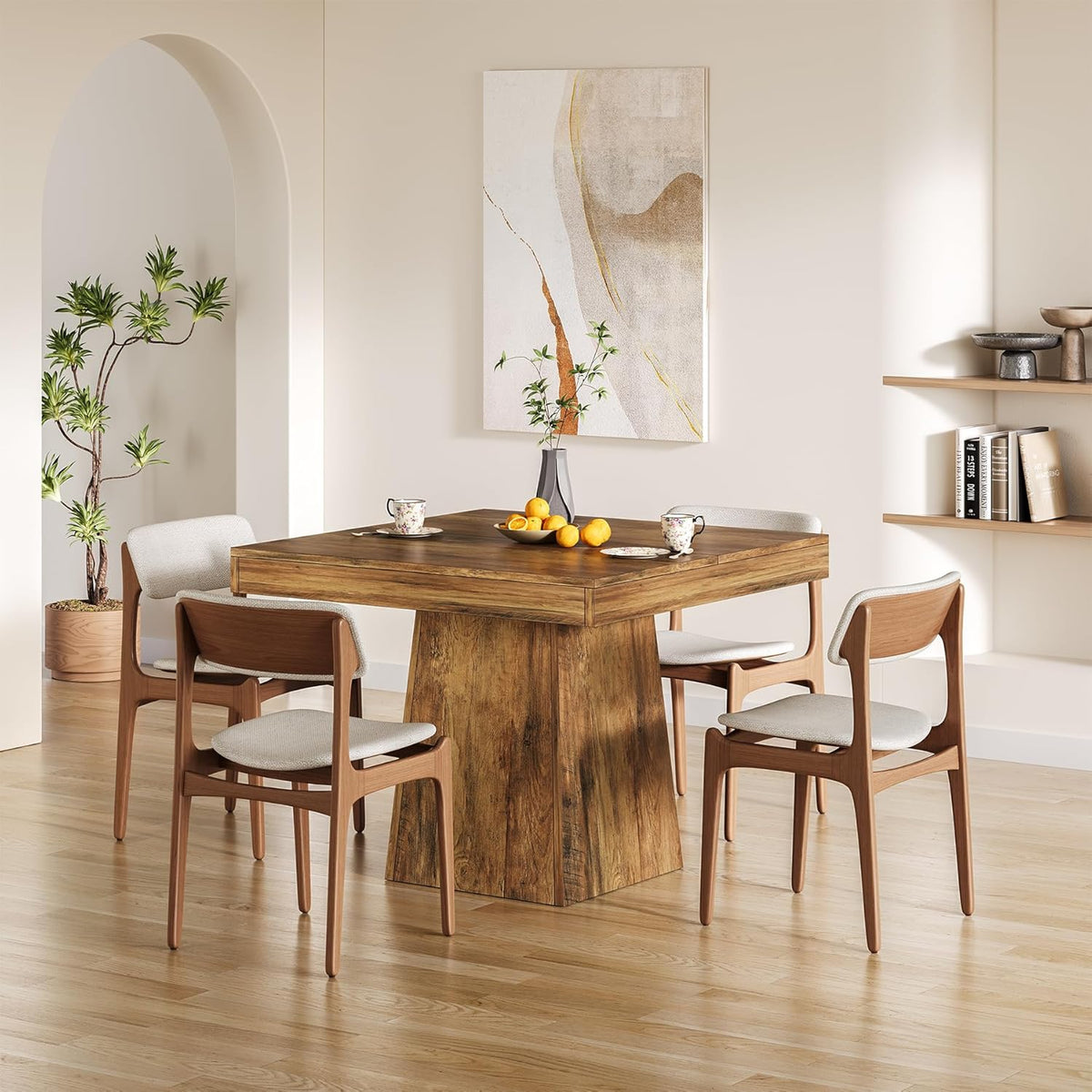 LITTLE TREE 31.5" Small Dining Table for 4, Farmhouse Kitchen Table with Walnut Finish, Square Compact Dinner Table for Home Dining Room, Apartments, Office, Living Room & Restaurants, Walnut
