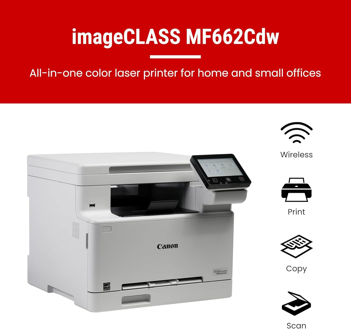 Canon Color imageCLASS MF662Cdw - Wireless Duplex Laser Printer with Copier, Scanner, 3 Year Limited Warranty, 26 PPM