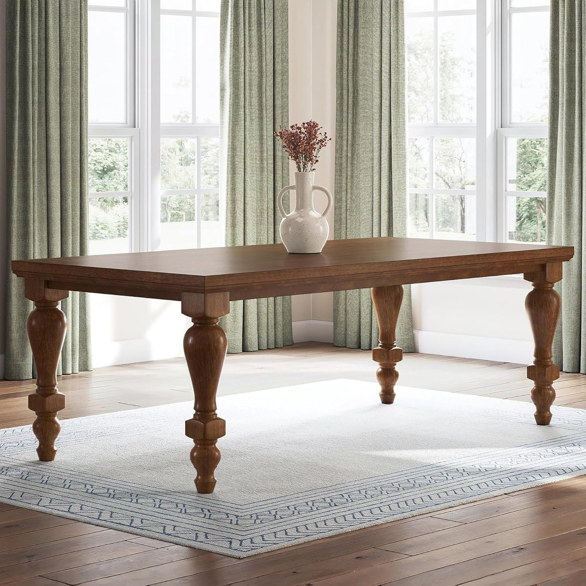 Signature Design by Ashley Chadworth Traditional Dining Table with Turned Leg, Seats Up to 8, Light Brown